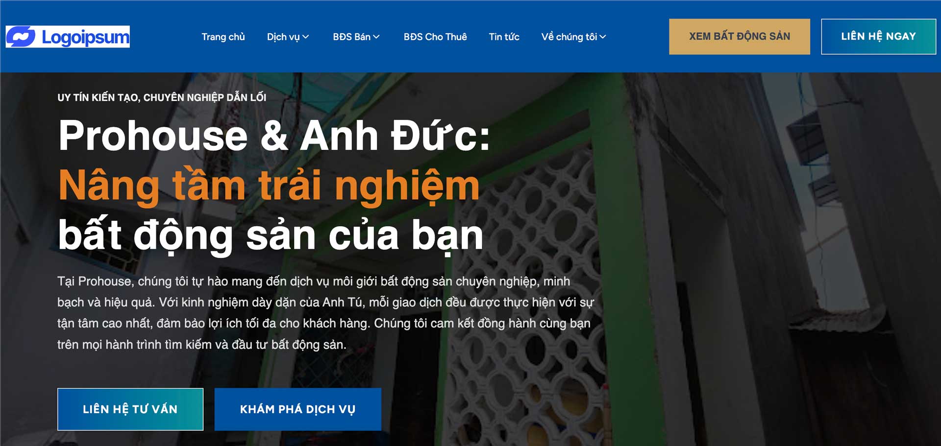 Mẫu website bất động sản chuyên nghiệp, tập trung vào đăng tin và giới thiệu dịch vụ