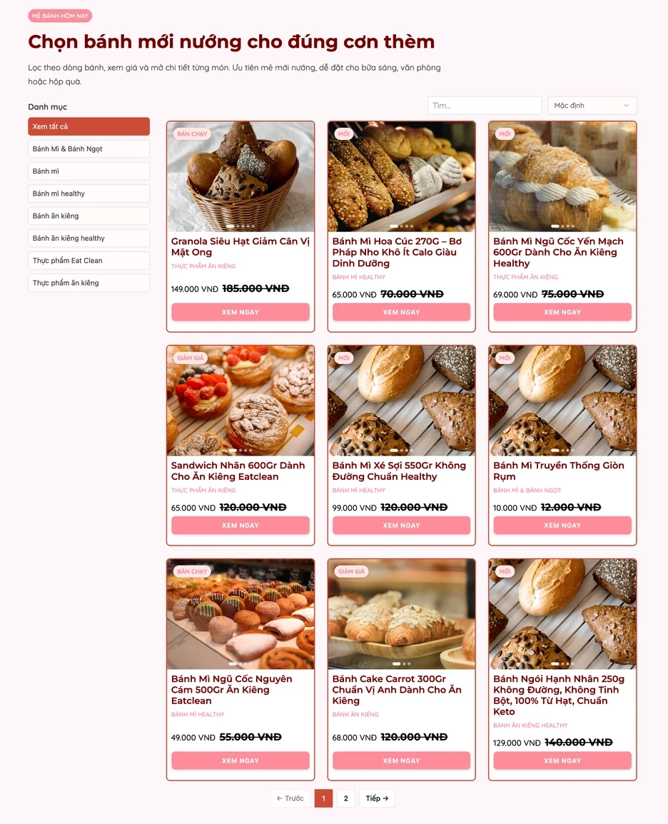 Mẫu web tiệm bánh: Kể chuyện thương hiệu & trưng bày sản phẩm với sắc đỏ ấm