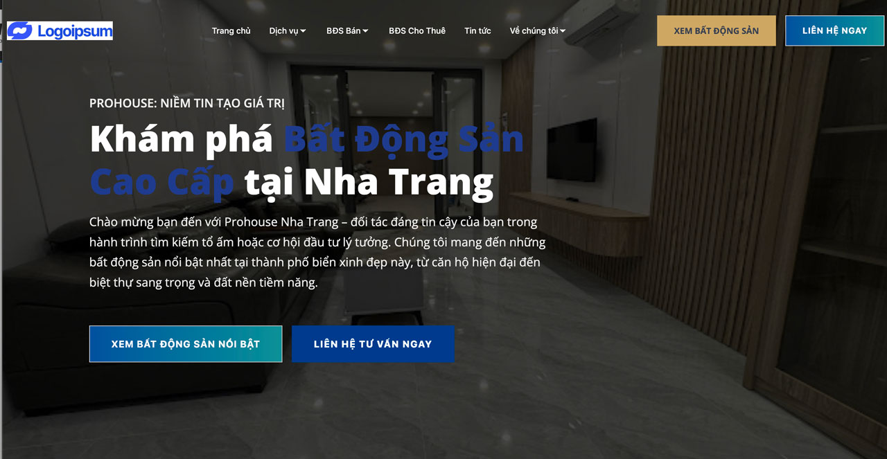Mẫu website bất động sản chuyên nghiệp, tập trung vào đăng tin và giới thiệu dịch vụ